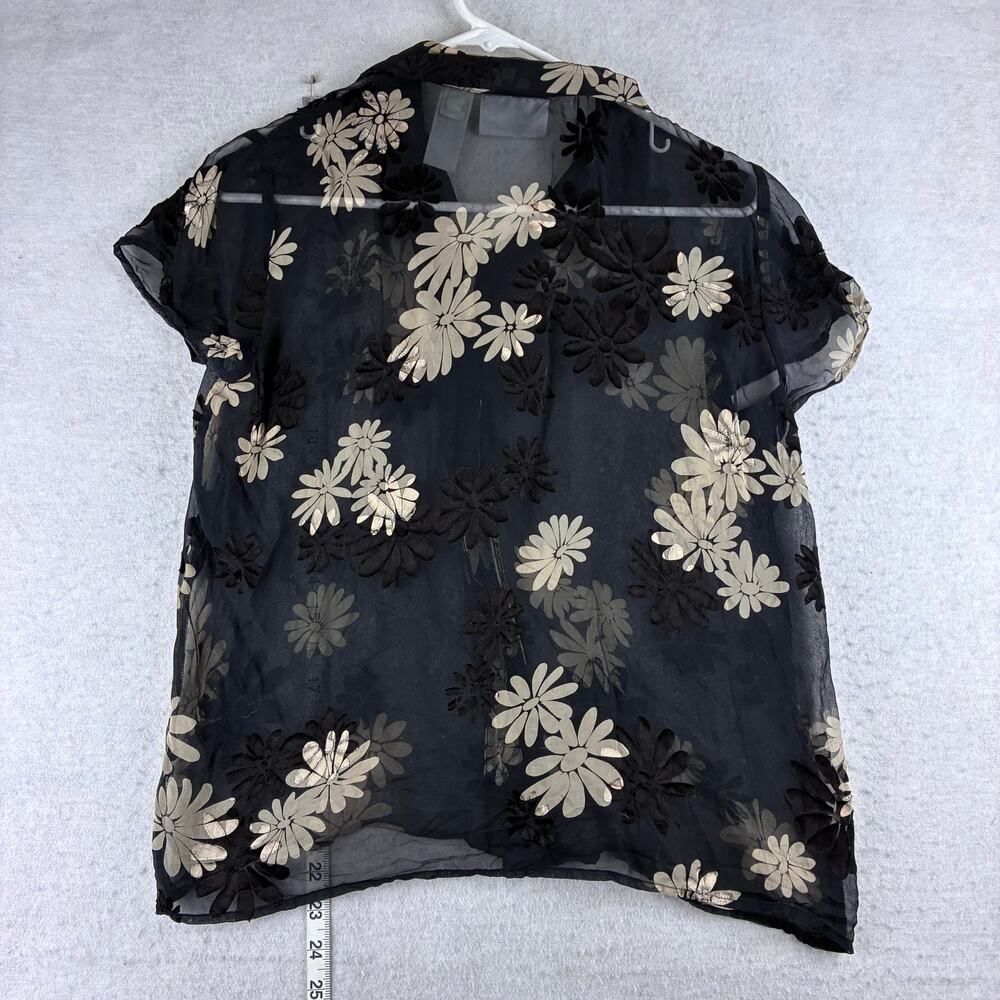 Vintage Liz Claiborne Sheer Button Up Blouse Women's 4 Black Floral Career Silk - Picture 3 of 7